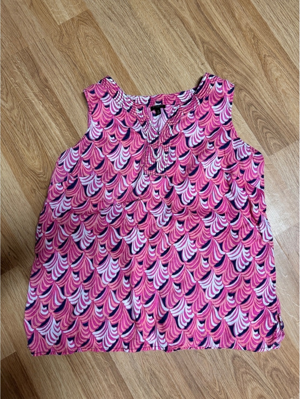 Talbots Woman 1X Pink Patterned Linen Sleeveless Blouse